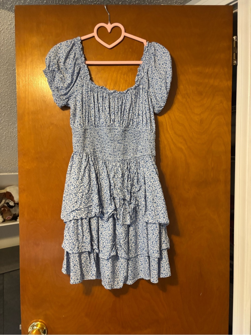 Hollister Light Blue Floral Tiered Puff-Sleeve Dress